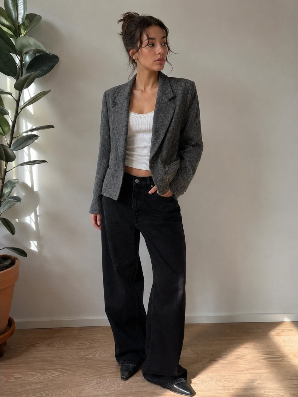Lilith Model Off Duty Wool Blend Open Blazer